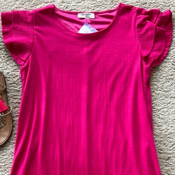 Zenna Bright Pink Ruffle Sleeve Dress - Picture 2 of 6